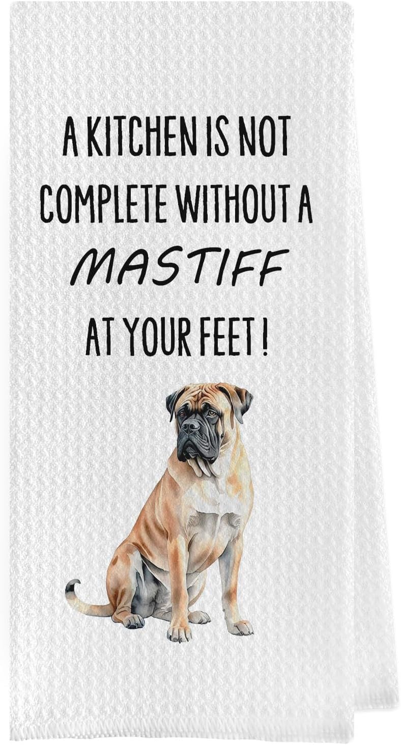 Geqtt Funny Mastiff Kitchen Towels - English Mastiff Gifts Waffle Weave Dish Towels, Gifts for Dog Lovers Decorative Hand Tea Towel, 16x24 Inch - Image 1